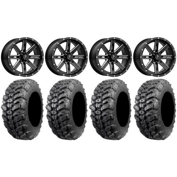 MSA Milled Boxer 15" ATV Wheels 30" Sniper 920 Tires Can-Am Commander Maverick Renegade Outlander Defender