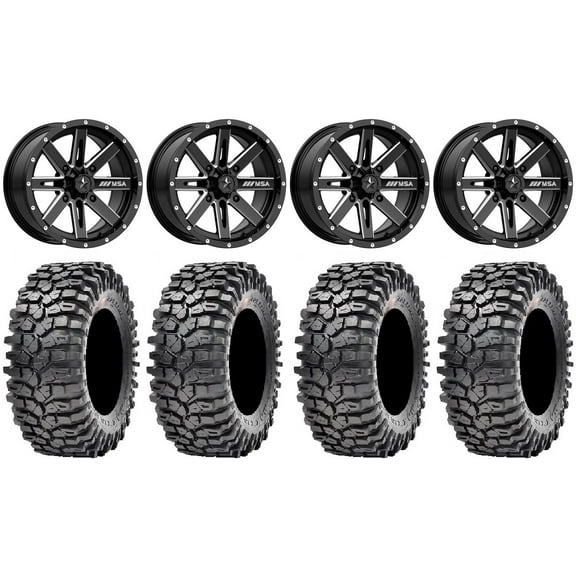 MSA Milled Boxer 15" ATV Wheels 35" Roxxzilla Tires Can-Am Commander Maverick Renegade Outlander Defender
