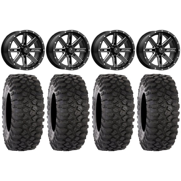 MSA Milled Boxer 15" UTV Wheels 30" XC450 Tires Kawasaki Teryx Mule