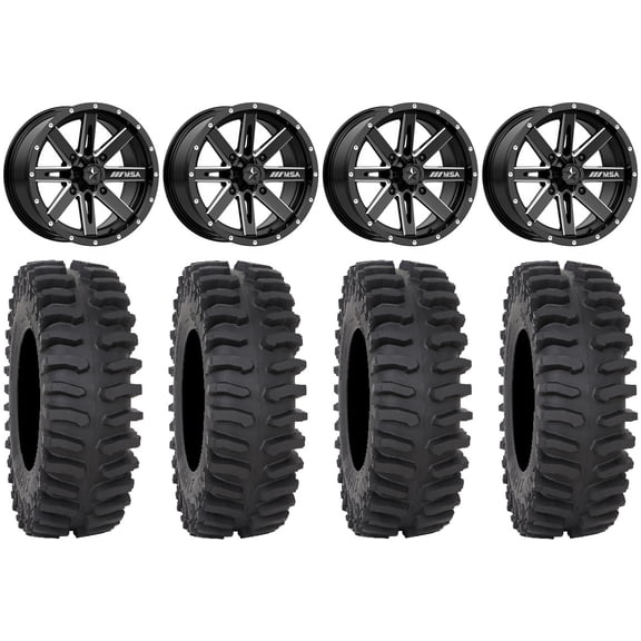 MSA Milled Boxer 15" UTV Wheels 30" XT400 Tires Kawasaki Mule Pro FXT
