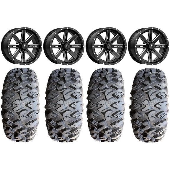 MSA Milled Boxer 15" UTV Wheels 31" MotoClaw Tires Kawasaki Mule Pro FXT