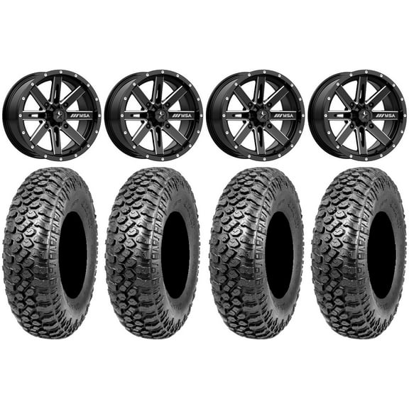 MSA Milled Boxer 15" UTV Wheels 32" RAZR XT Tires Kawasaki Mule Pro FXT