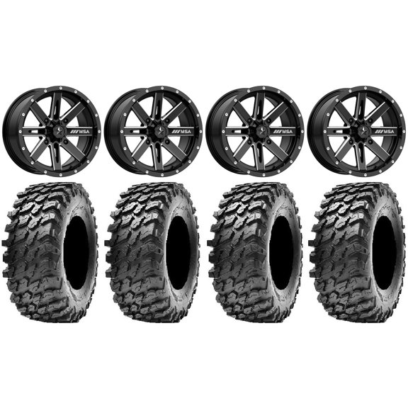 MSA Milled Boxer 15" UTV Wheels 32" Rampage Tires Kawasaki Mule Pro FXT