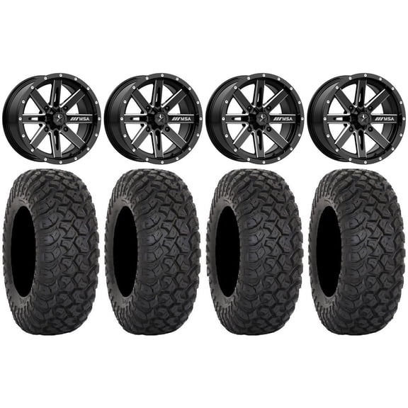 MSA Milled Boxer 15" UTV Wheels 33" RT320 Tires Kawasaki Mule Pro FXT