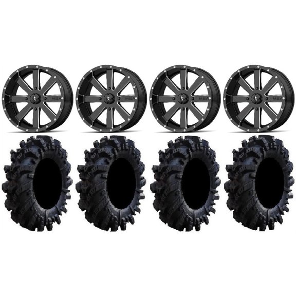 MSA Milled Flash 18" ATV Wheels 36" Intimidator Tires Can-Am Commander Maverick Renegade Outlander Defender