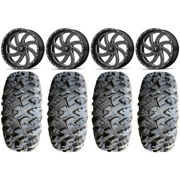 MSA Milled Switch 18" UTV Wheels 33" MotoClaw Tires Kawasaki Mule Pro FXT