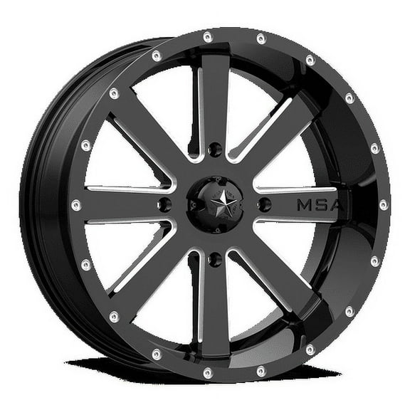 MSA Offroad Wheels Aluminum Rim M34 FLASH 22X7in Gloss Black Milled Finish, M34-022756M