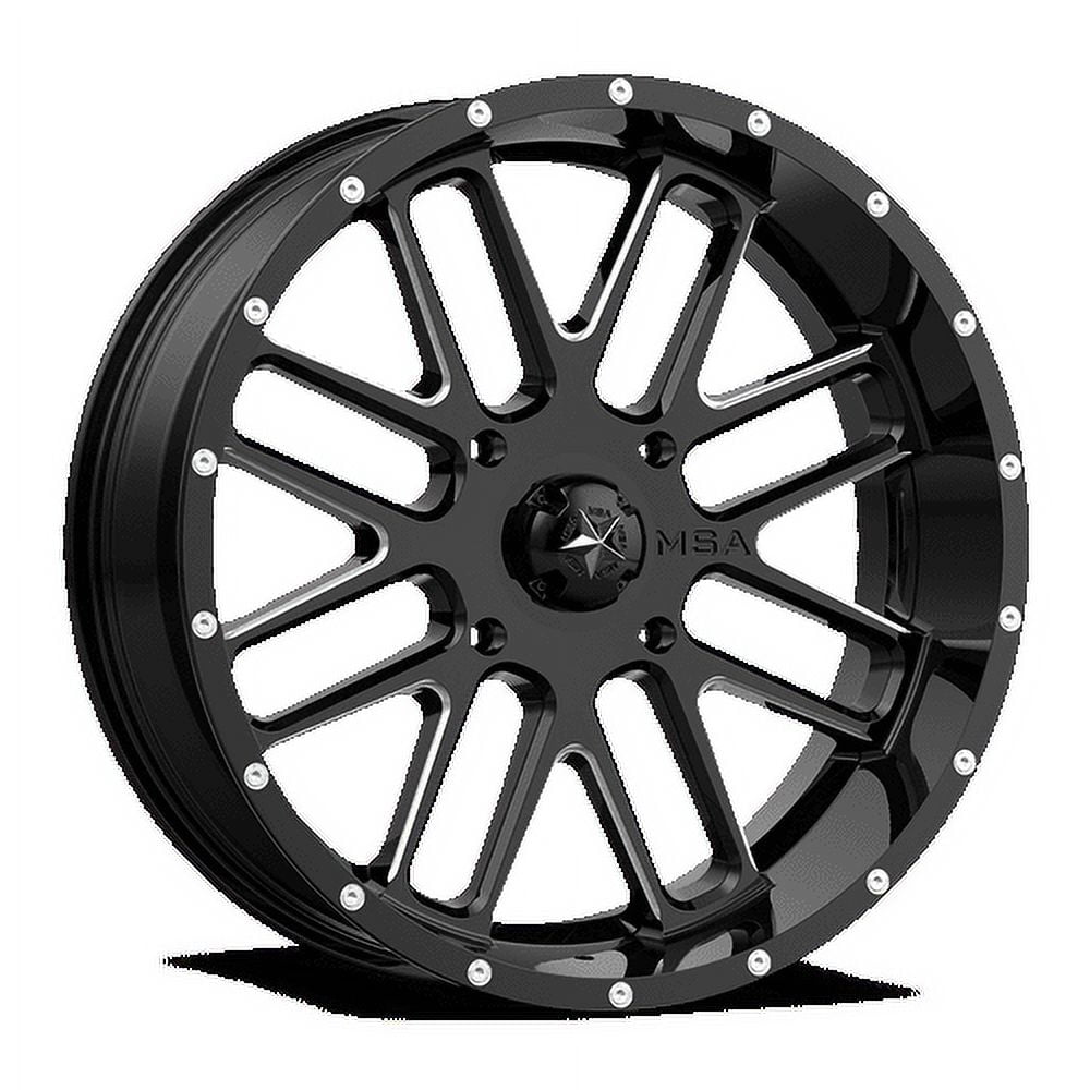 MSA Offroad Wheels Aluminum Rim M35 BANDIT 20X7in Gloss Black Milled Finish, M35-020756M