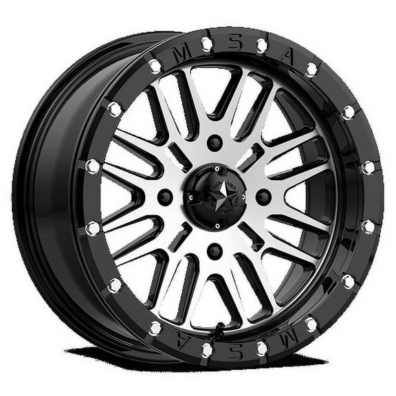 MSA Offroad Wheels Aluminum Rim M37 BRUTE BEADLOCK 14X7in Gloss Black Machined Finish, M37-04710