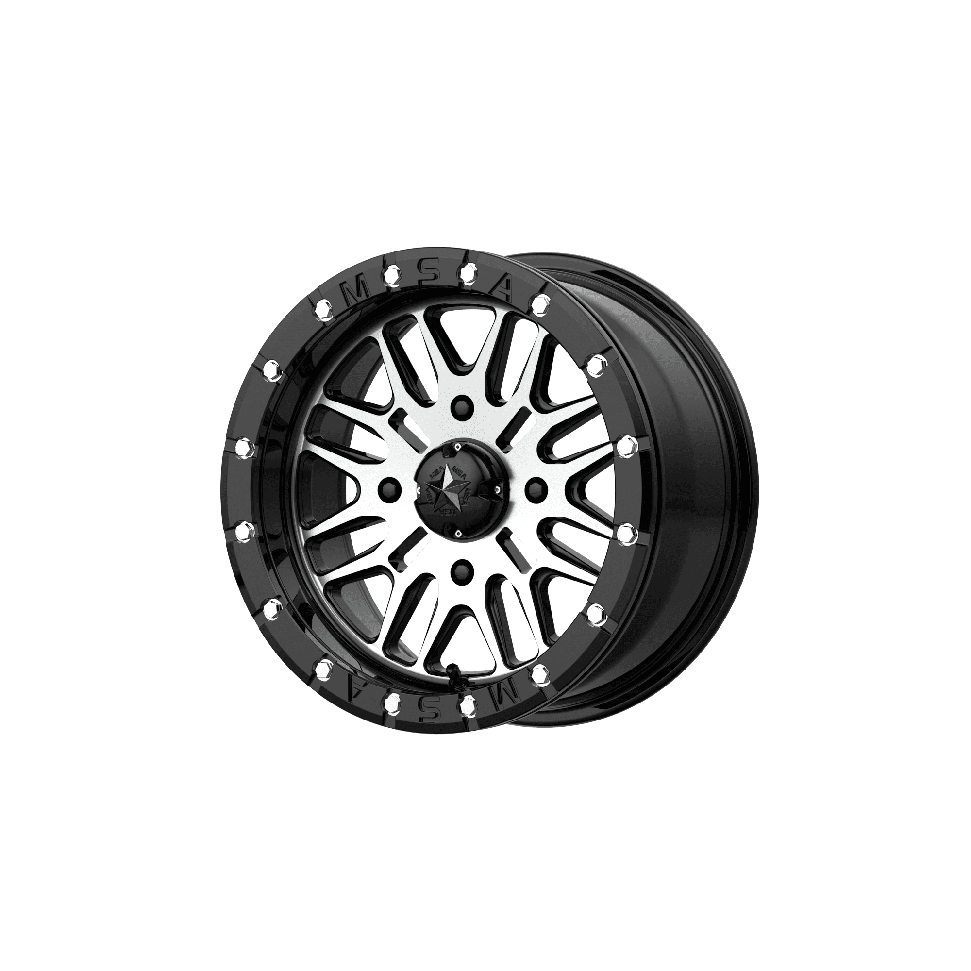 MSA Offroad Wheels Aluminum Rim M37 BRUTE BEADLOCK 18X7in Gloss Black Machined Finish, M37-018737