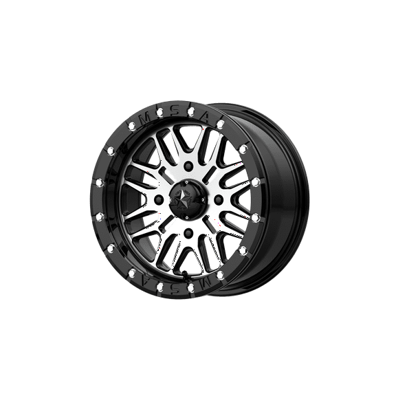 MSA Offroad Wheels Aluminum Rim M37 BRUTE BEADLOCK 18X7in Gloss Black Machined Finish, M37-018737