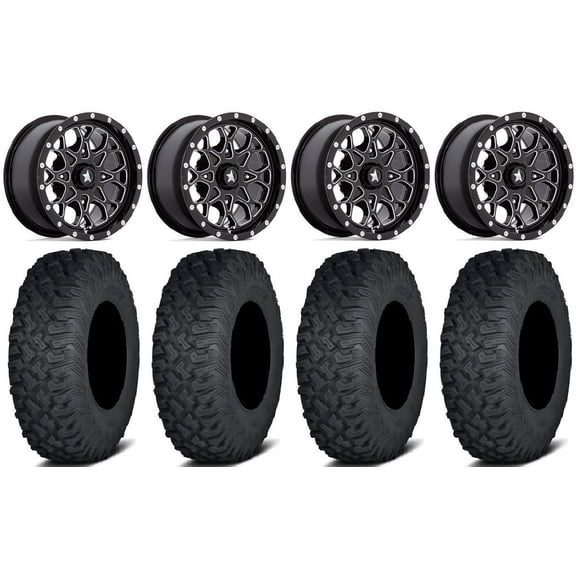 MSA Portal 14" Wheels Milled 27" Coyote Tires Honda Rincon Yamaha Rhino Kawasaki Brute Force Suzuki KingQuad