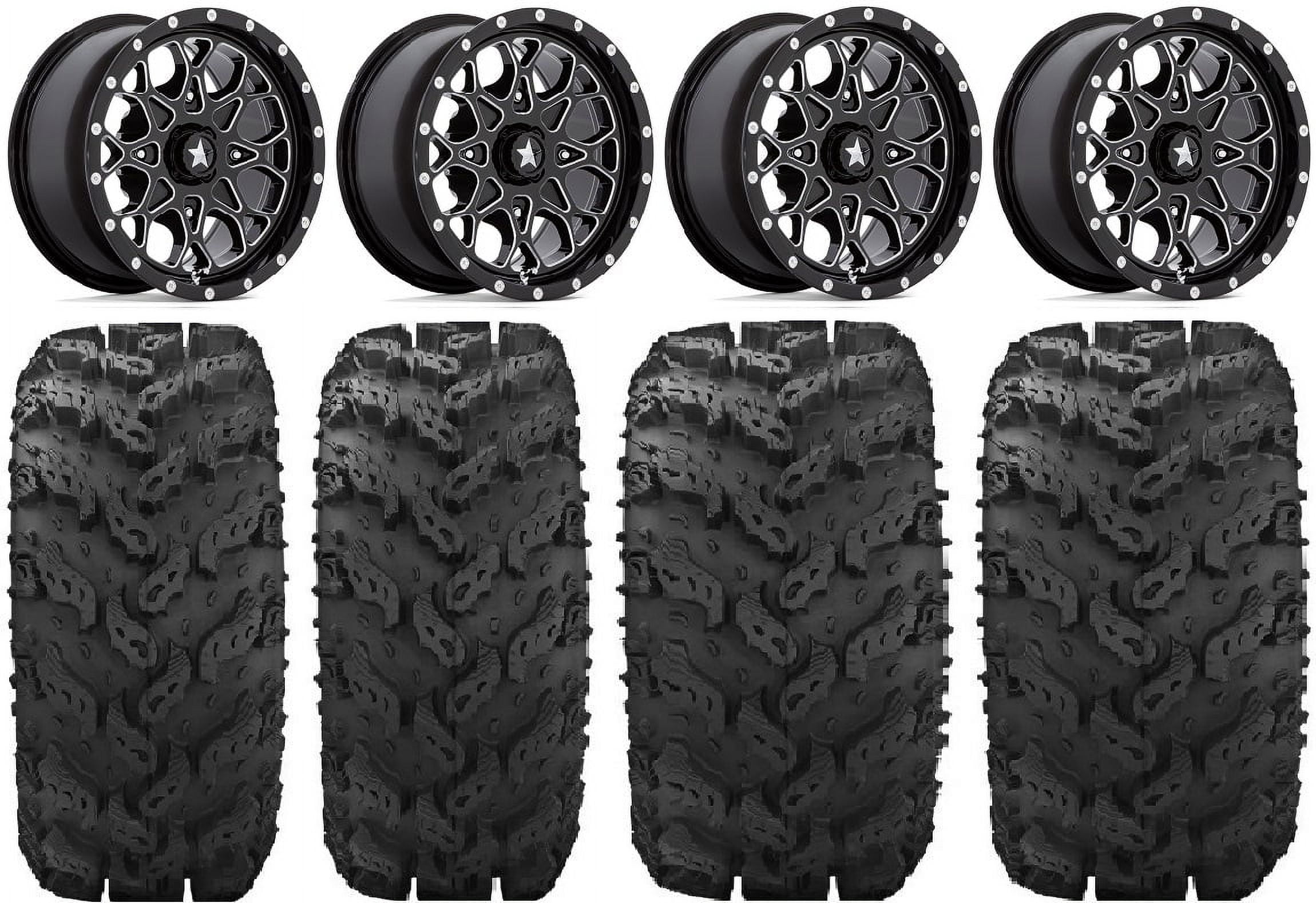 MSA Portal 14" Wheels Milled 27" Reptile Tires Kawasaki Teryx Mule
