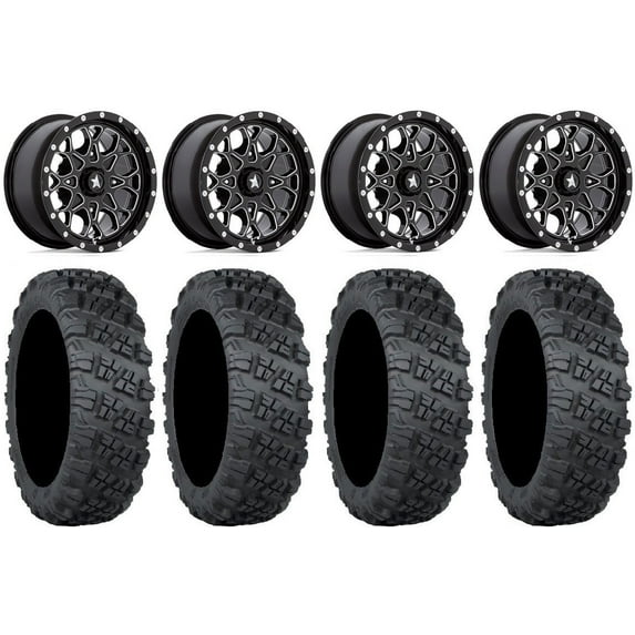 MSA Portal 14" Wheels Milled 28" Versa Cross V3 Tires Can-Am Maverick X3 / Honda Pioneer 1000 / Talon