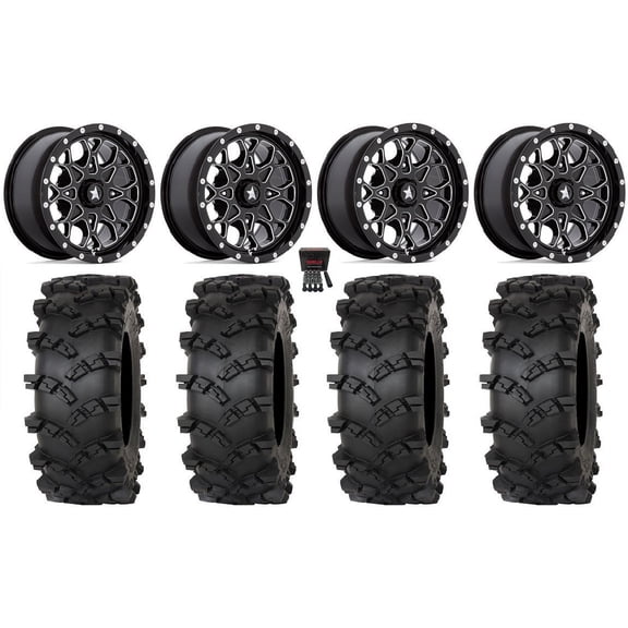 MSA Portal 15" Wheels Milled 32" Outlaw M/T Tires Kawasaki Teryx Mule