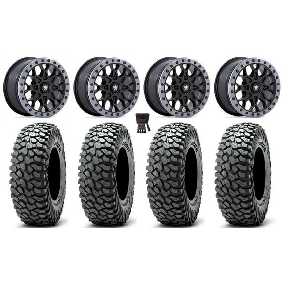 MSA Portal Beadlock 15" Wheels Bk 37" RocScraper Tires Kawasaki Teryx Mule