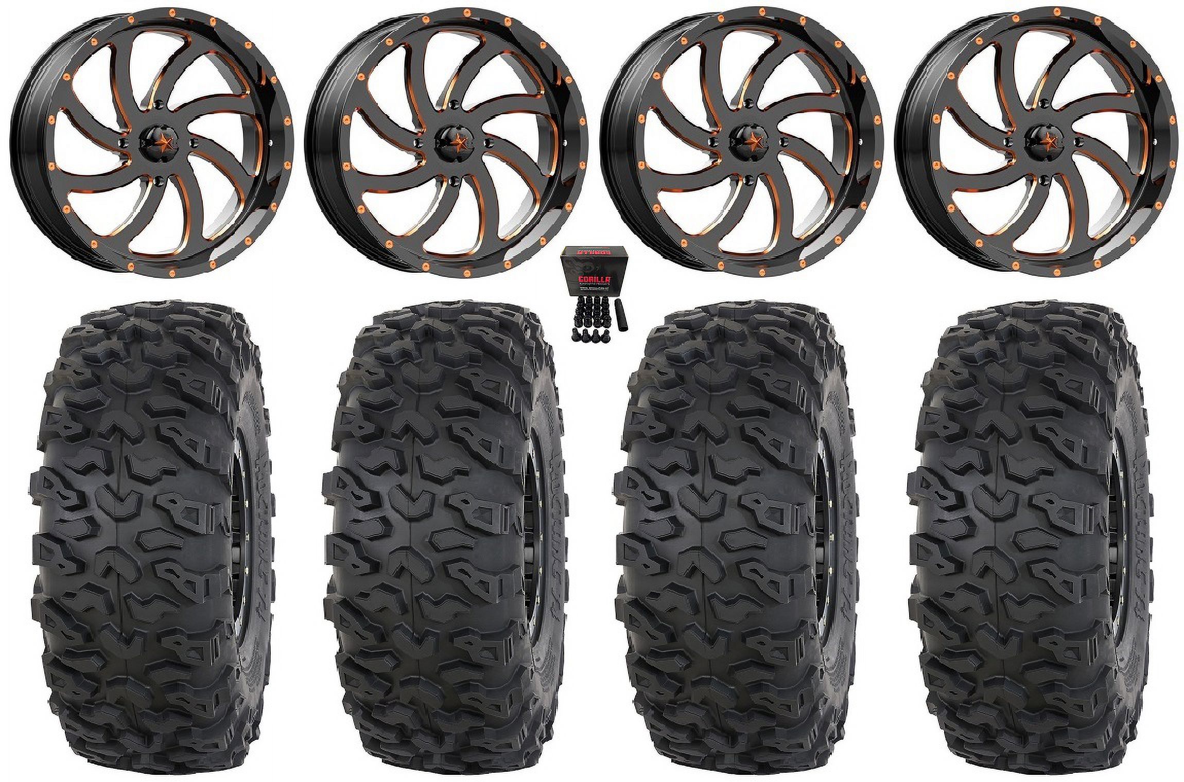 MSA Switch 18" Wheels Orange 37" Roctane T4 Tires CanAm Maverick X3