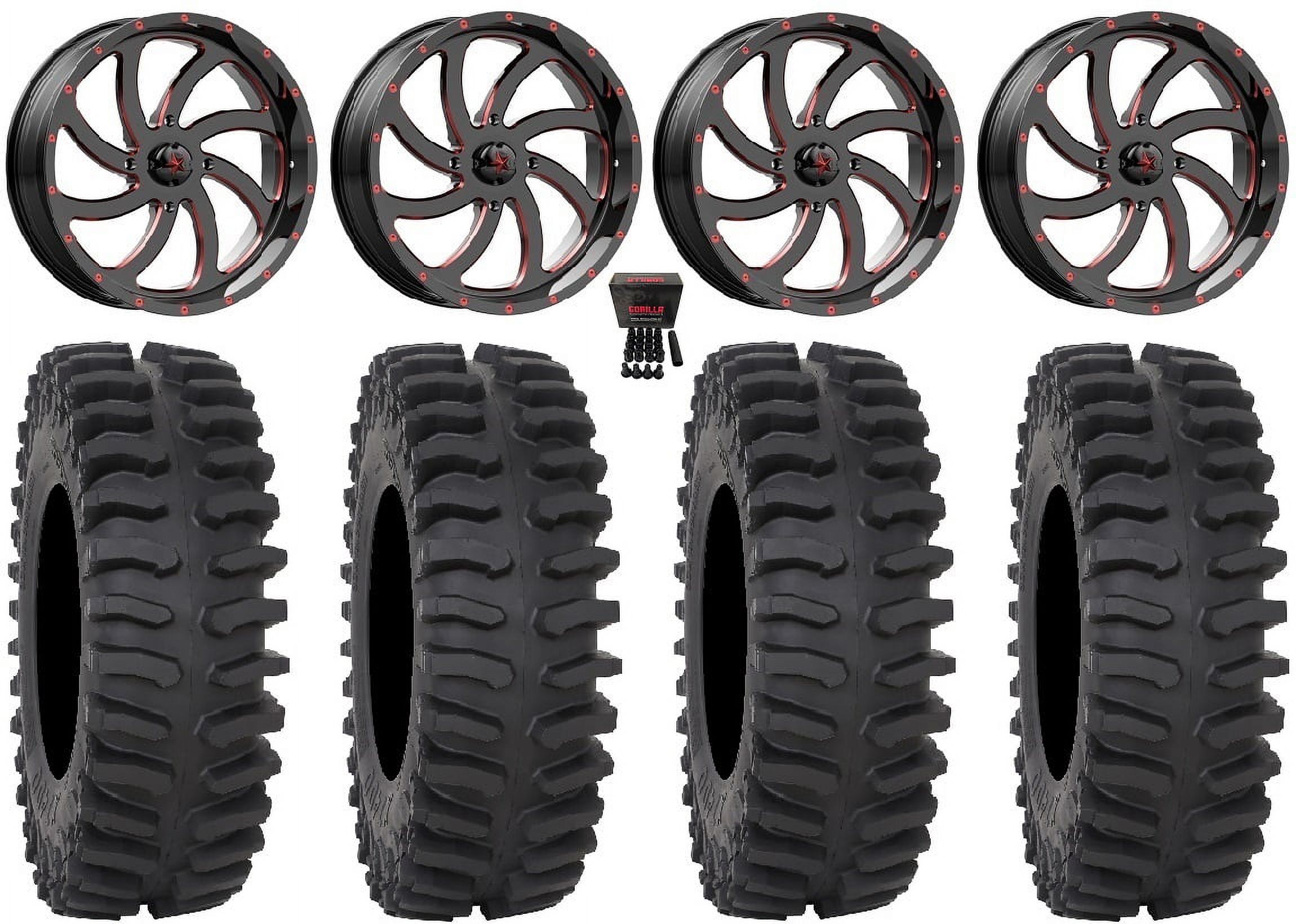 MSA Switch 18" Wheels Red 37" XT400 Tires CanAm Maverick X3 / Honda