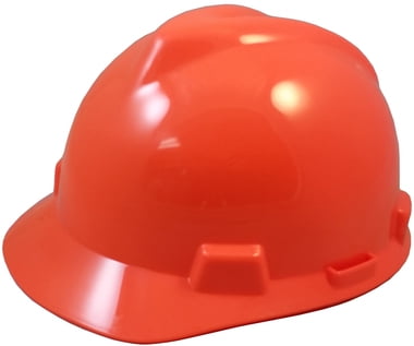 MSA V-Gard Cap Style Hard Hats w/FasTrac III Suspensions and Handy Tote Bag - Hi Viz Orange