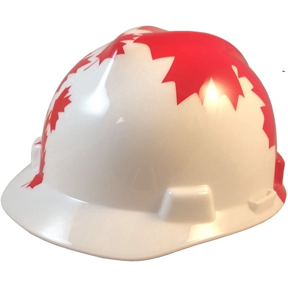MSA V-Gard Cap Style WHITE Shell Canadian Flag Hard Hats - One Touch Suspension
