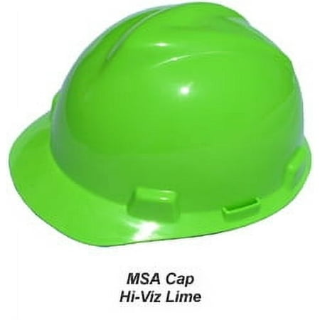 MSA V-Gard cap style hard hats with ratchet suspensions, Hi-viz green