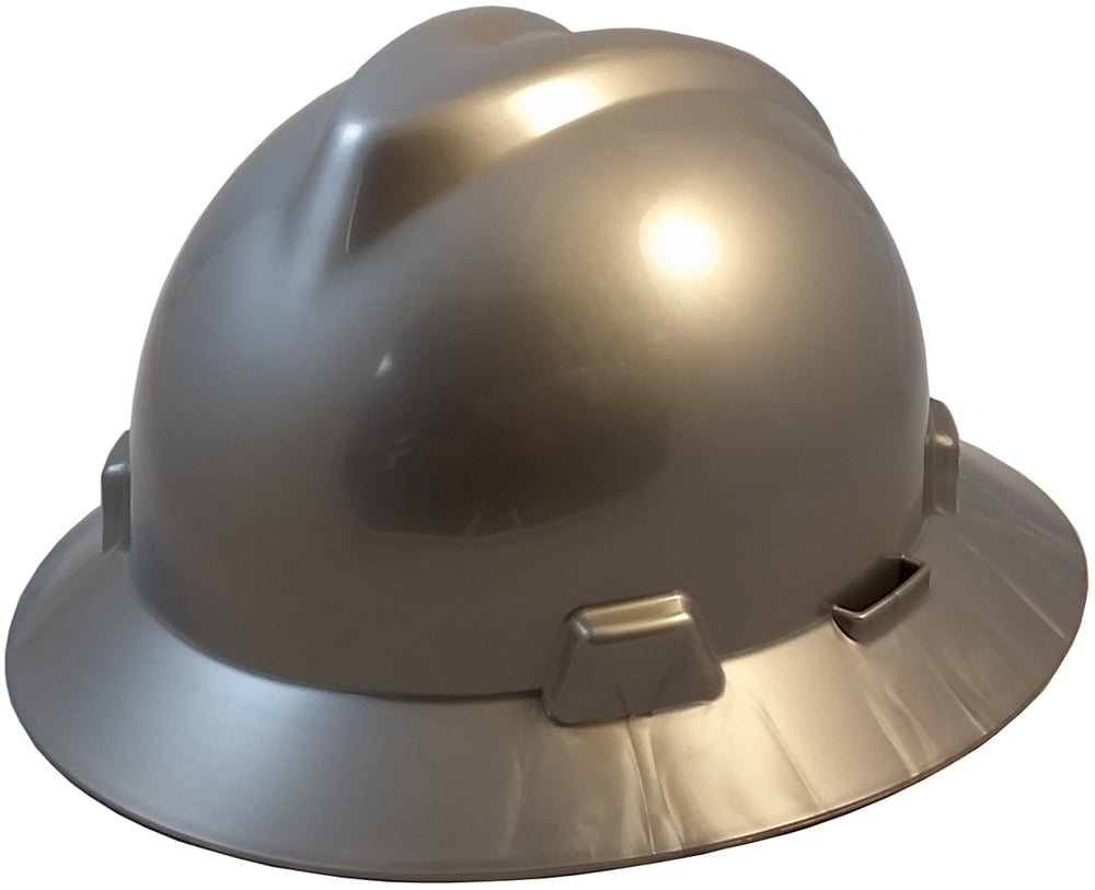 MSA V-Guard with Staz On Suspensions - Full Brim Hard Hats and Safety Tote - Silver