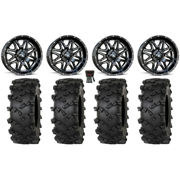 MSA Vibe 14" Wheels Black 28" Outlaw M/T Tires Polaris RZR XP 1000 / PRO XP / Ranger XP 900/1000