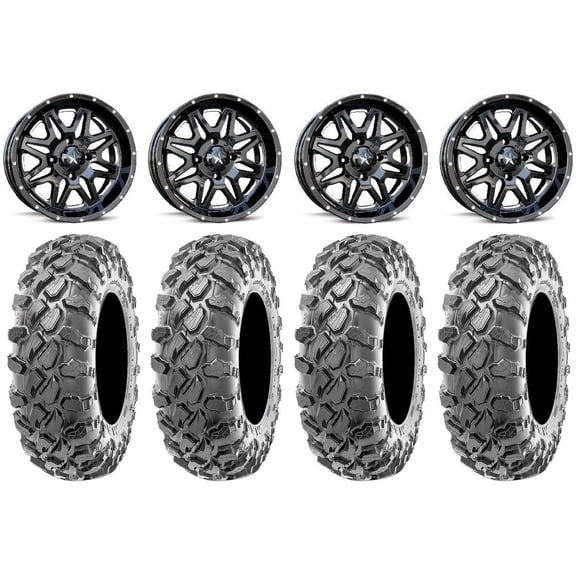 MSA Vibe 14" Wheels Black 29" Carnage Tires Honda Rincon Yamaha Rhino Kawasaki Brute Force Suzuki KingQuad