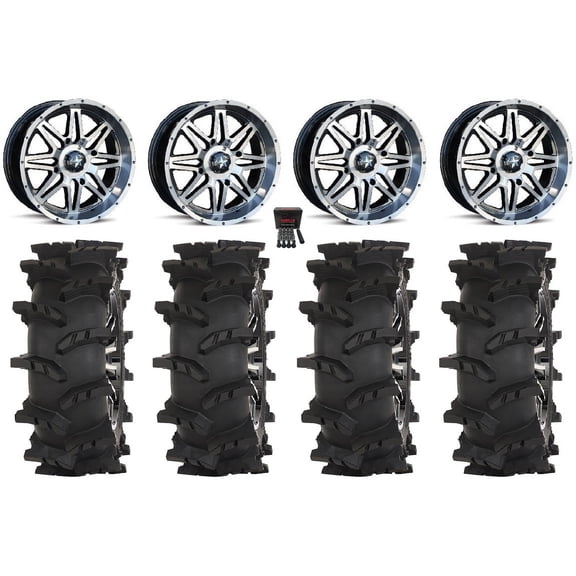 MSA Vibe 14" Wheels Dark Tint 28" Outlaw Max Tires Sportsman RZR Ranger