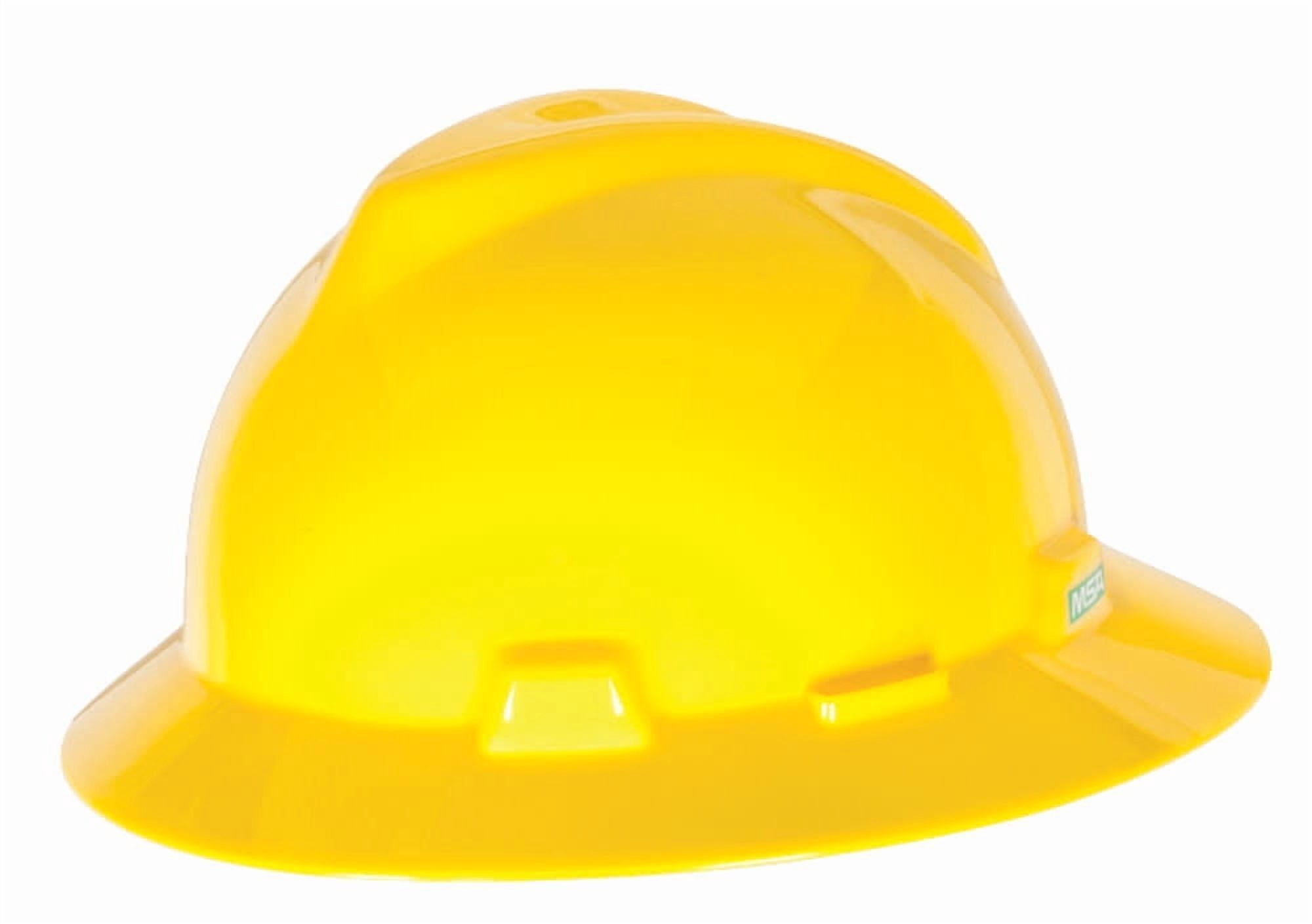 MSA Yellow V-Gard Polyethylene Slotted Full Brim Hard Hat With Staz On 4 Point Pinlock Suspension