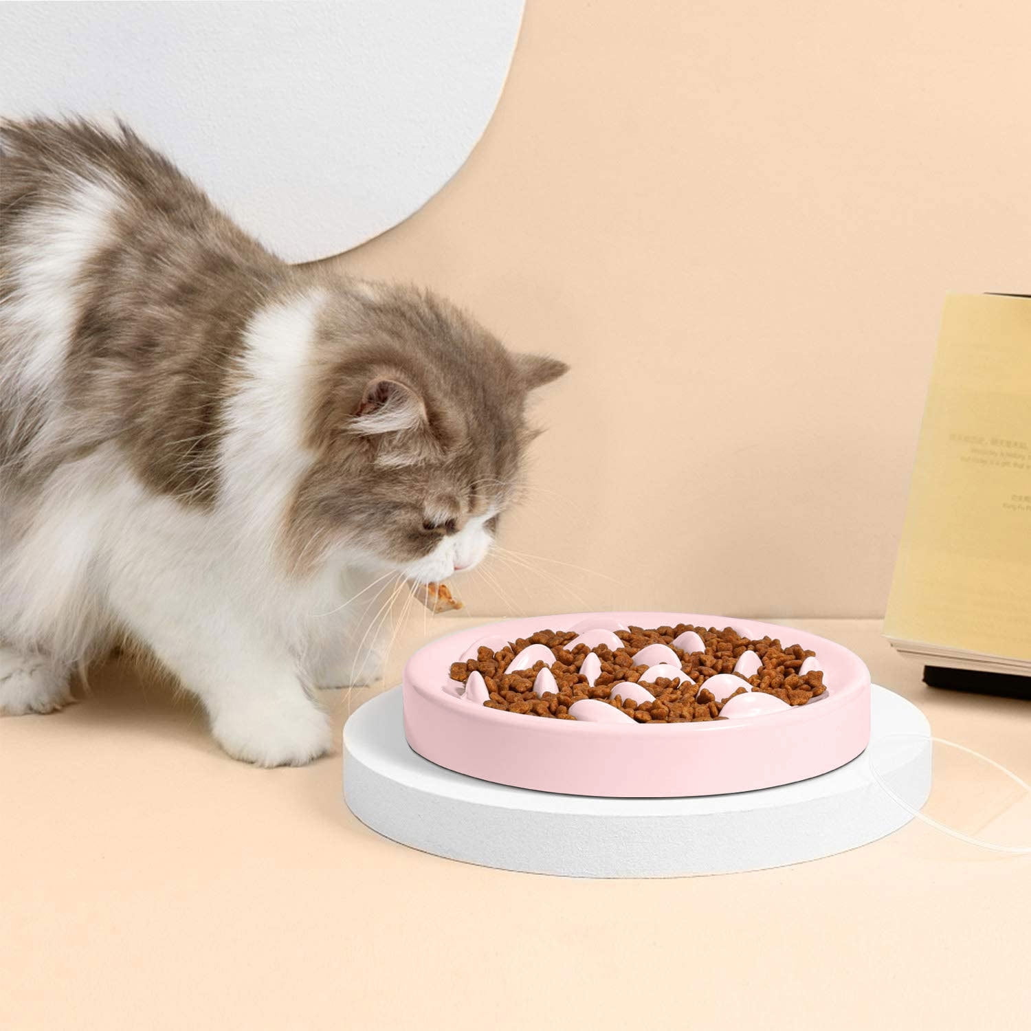 MSBC Dishwasher Safe Habitat Mounted Large Melamine Slow Feeder Bowl for Dogs, Pink