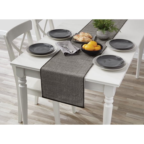 Mainstays Table Runner Black Woven Cotton Polyester Blend, 14" x 72"