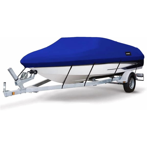 MSC Heavy Duty Oxford Ployester Made Trailerable Boat Cover,Fits V-Hull,Tri-Hull, Runabout Boat Cover (Model D - Length:17'-19' Beam Width: up to 96", Pacific Blue)
