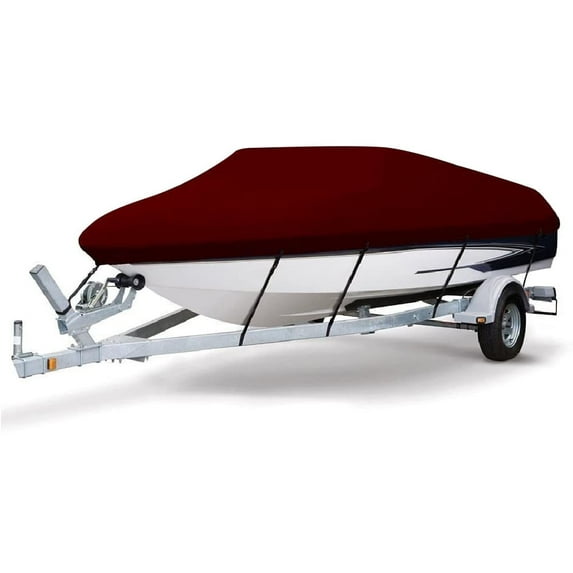 MSC Heavy duty Waterproof Boat Cover, Fits boats 14'-16'L x 68"W, V-Hull Fishing Ski Boat Pro Bass Inboard Outboard Trailerable Boat Covers , Burgundy