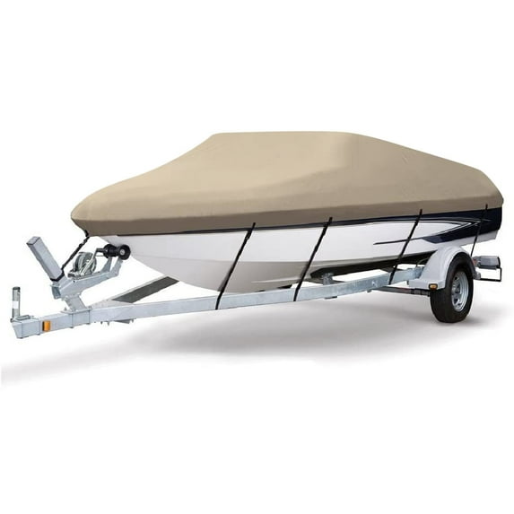 MSC Heavy duty Waterproof Boat Cover, Fits boats 23'-24'L x 102"W, V-Hull Fishing Ski Boat Pro Bass Inboard Outboard Trailerable Boat Covers , Beige