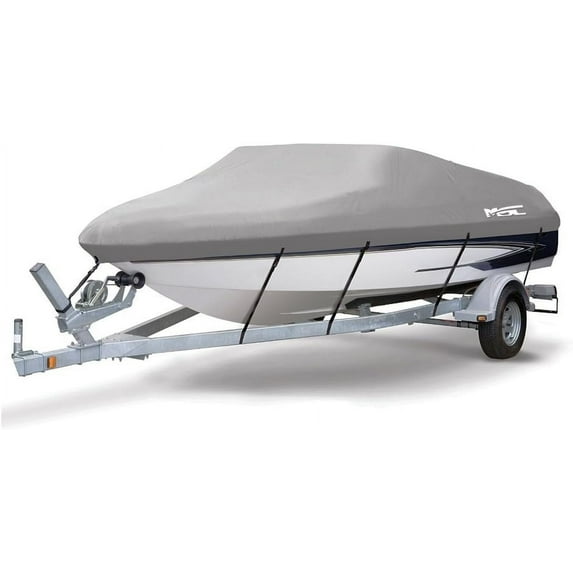 MSC Heavy duty Waterproof Boat Cover, Fits boats 24'-26'L x 108"W, V-Hull Fishing Ski Boat Pro Bass Inboard Outboard Trailerable Boat Covers , Grey