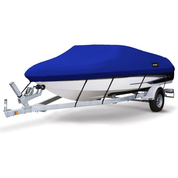 MSC Heavy duty Waterproof Boat Cover, Fits boats 24'-26'L x 108"W, V-Hull Fishing Ski Boat Pro Bass Inboard Outboard Trailerable Boat Covers , Pacific Blue