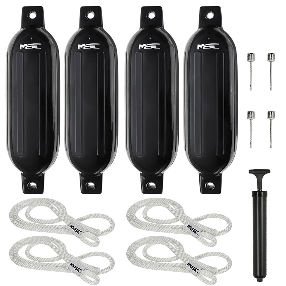 Fender Line MSC Vinyl Ribbed Boat Fenders Bumpers (Black, 6.5
