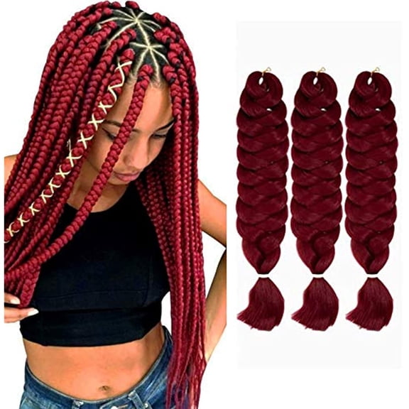 MSCHARM 3 Packs 41Inch Jumbo Braiding Hair Extensions 165g/Pack High Temperature Fiber Crochet Twist Braids(Dark Red#)