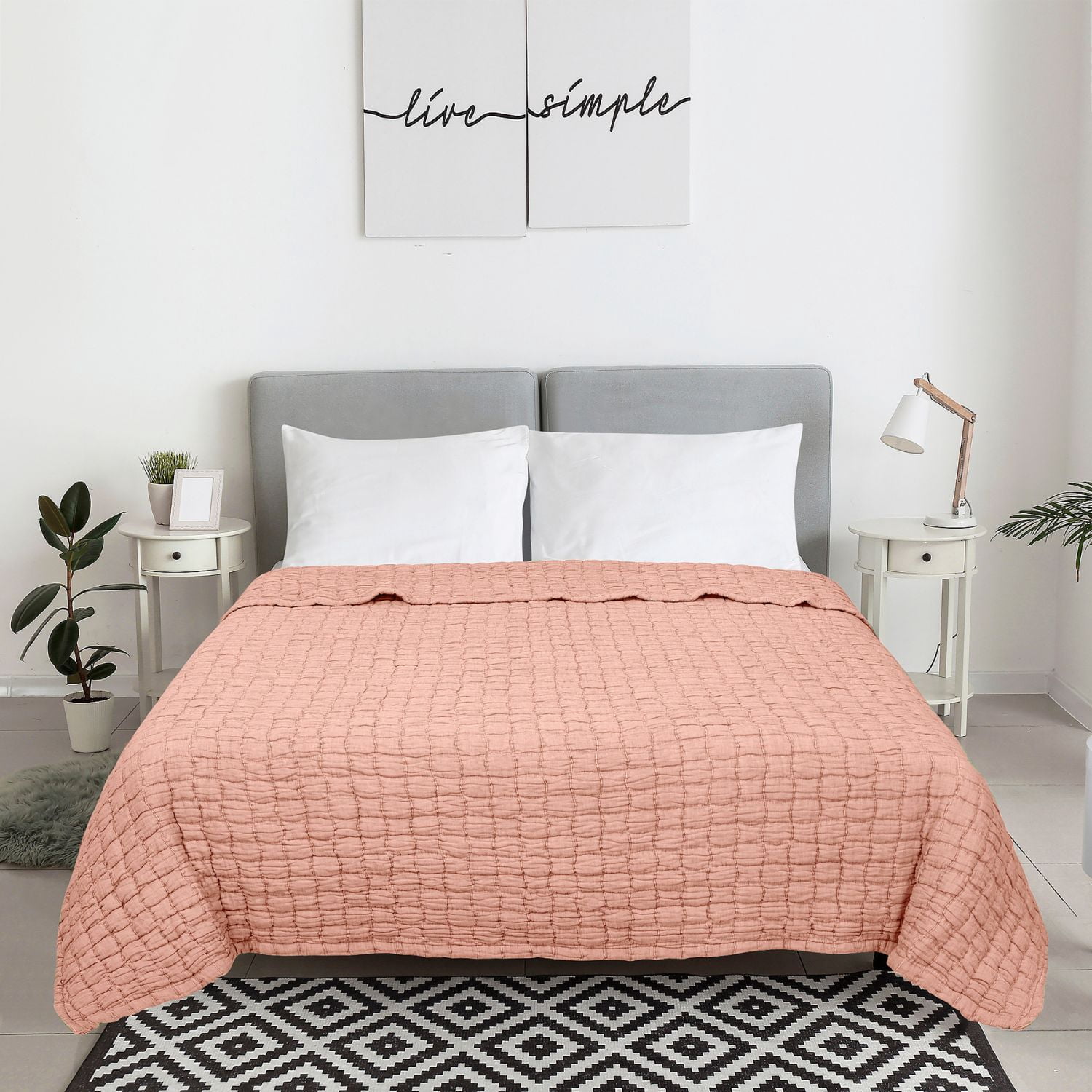 Mainstays Check Matelasse Quilt, Terracotta, King