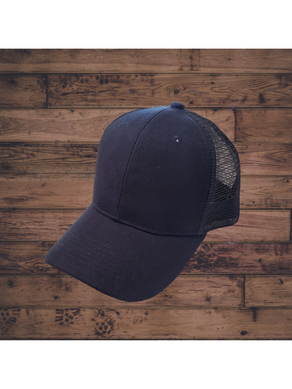Adult Navy Unisex Trucker Snap-Back Cap (Made in USA) (Summer Blue Mesh, Adjustable, Plain, Washed Pigment, Multiple Colors Available, Everyday)