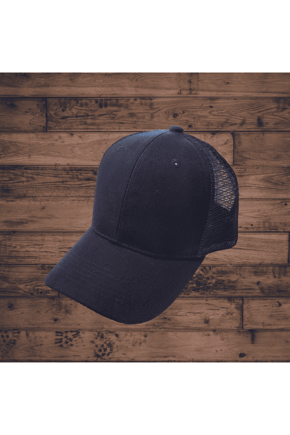 Adult Navy Unisex Trucker Snap-Back Cap (Made in USA) (Summer Blue Mesh, Adjustable, Plain, Washed Pigment, Multiple Colors Available, Everyday)