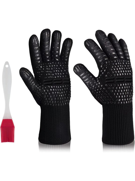 BBQ Grill Gloves, 1472°F/800 ℃ Oven Gloves with EN407 Certified Extreme Heat Resistant Cooking Mitts for Barbecue Baking Cooking Grilling Welding Kitchen, Black
