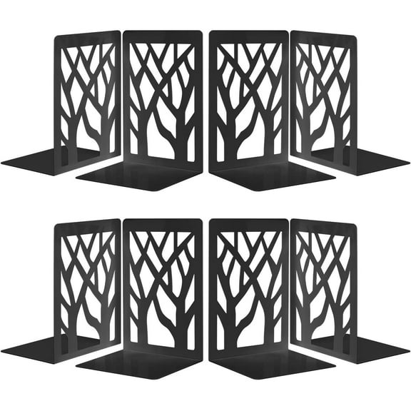 MSDADA Book Ends Metal Bookends Supports Book Stoppers (Black, 4Pairs)
