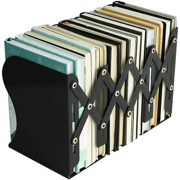 MSDADA Book Stand Expandable Metal Non-Skid Bookends(Black)