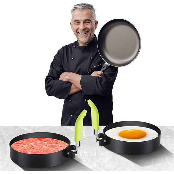 MSDADA Large 3.5 inch Round Egg Rings, Nonstick Stainless Steel Egg Ring with Anti-scald Handle for English Muffins Pancake Cooking Griddle - Breakfast Tool for Eggs Frying/Shaping(2Pack)