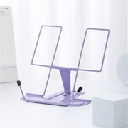 MSDADA Metal Book Stand for Desk, Adjustable Reading Rest Book Holder, Portable Cookbook Documents Holder, Sturdy Typing Stand for Recipes Textbooks Tablet Music Books with Page Clips (Purple)