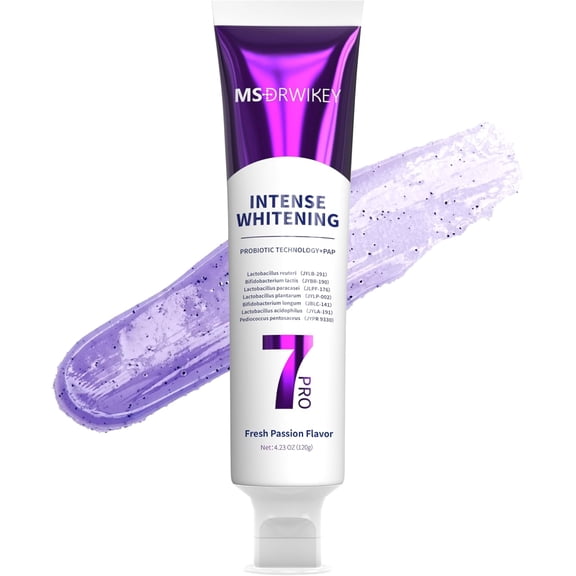 MSDRWIKEY 7Pro Toothpaste Purple Gel Formula with Bursting Beads Fluoride-Free Toothpaste for Daily Oral Care Fresh Mint Flavor 3 x 120g