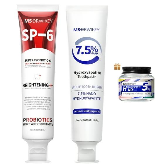 MSDRWIKEY Hydroxyapatite Toothpaste & SP-6 Whitening Toothpaste Set, Enamel Protection & Whitening, Fluoride-Free, Daily Use for Healthy & Bright Smile, Travel-Friendly