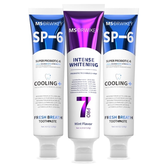MSDRWIKEY SP-6 Cooling & 7-Pro Whitening Toothpaste Duo, Fluoride-Free, Enamel Safe, Deep Whitening with 7 Probiotics for Long-Lasting Fresh Breath & Complete Oral Health